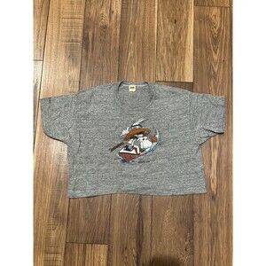 Vintage 80’s Russell Crop Top Shirt Women’s XL Single Stitch Gray USA Graphic